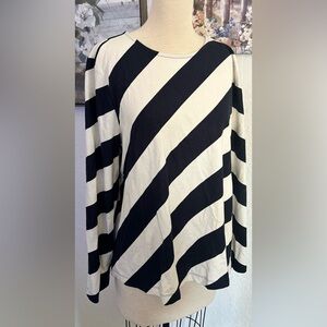 Ann Taylor Black & White Striped Women’s Top L | Long Sleeve Bow Tie Back Blouse